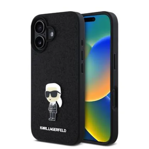 Karl Lagerfeld Fényes Fém Ikonik tok iPhone 16 Fekete