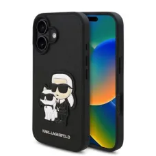 Karl Lagerfeld PU Saffiano Karl és Choupette tok iPhone 16 fekete tok