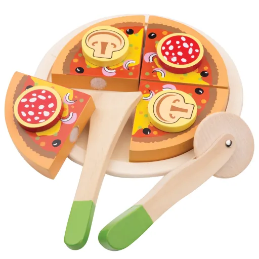 Fából készült pizzaszeletelő készlet gyerekjáték