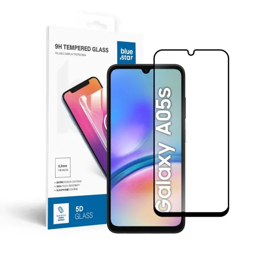 Tempered Glass Blue Star - SAMSUNG A05s Full Face (teljes ragasztás kerettel/kis méret) - fekete üvegfólia