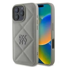 DKNY PU bőr steppelt logós tok iPhone 16 Pro szürke