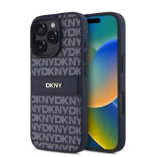 DKNY PU Bőr Ismétlődő Minta Tonális Csíkos Tok iPhone 16 Pro Max Kék tok