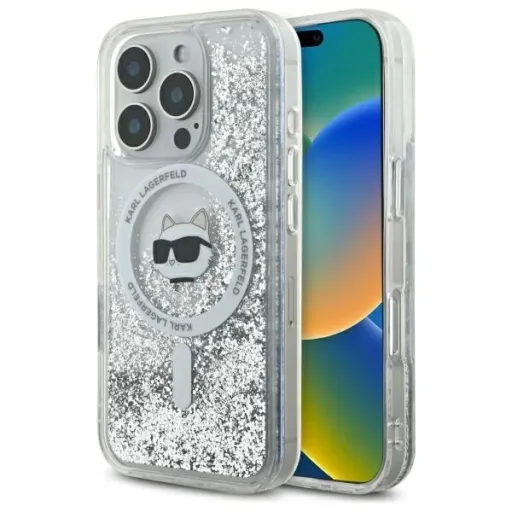 Karl Lagerfeld Liquid Glitter Choupette Head Magsafe tok iPhone 16 Pro Max - Átlátszó