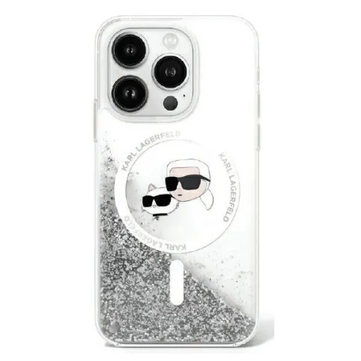 Karl Lagerfeld Liquid Glitter Karl&Choupette Head Magsafe iPhone 16 tok - Átlátszó