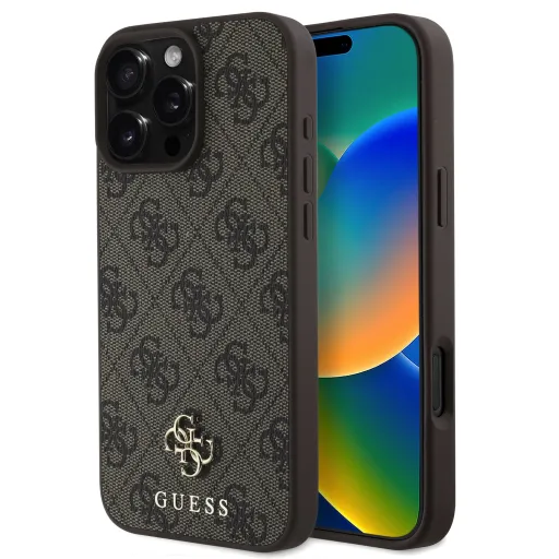 Guess PU 4G Small Metal Logo MagSafe tok iPhone 16 Pro-hoz Barna