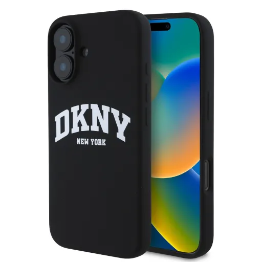 DKNY Liquid Silicone Arch Logo MagSafe tok iPhone 16 Plus Fekete