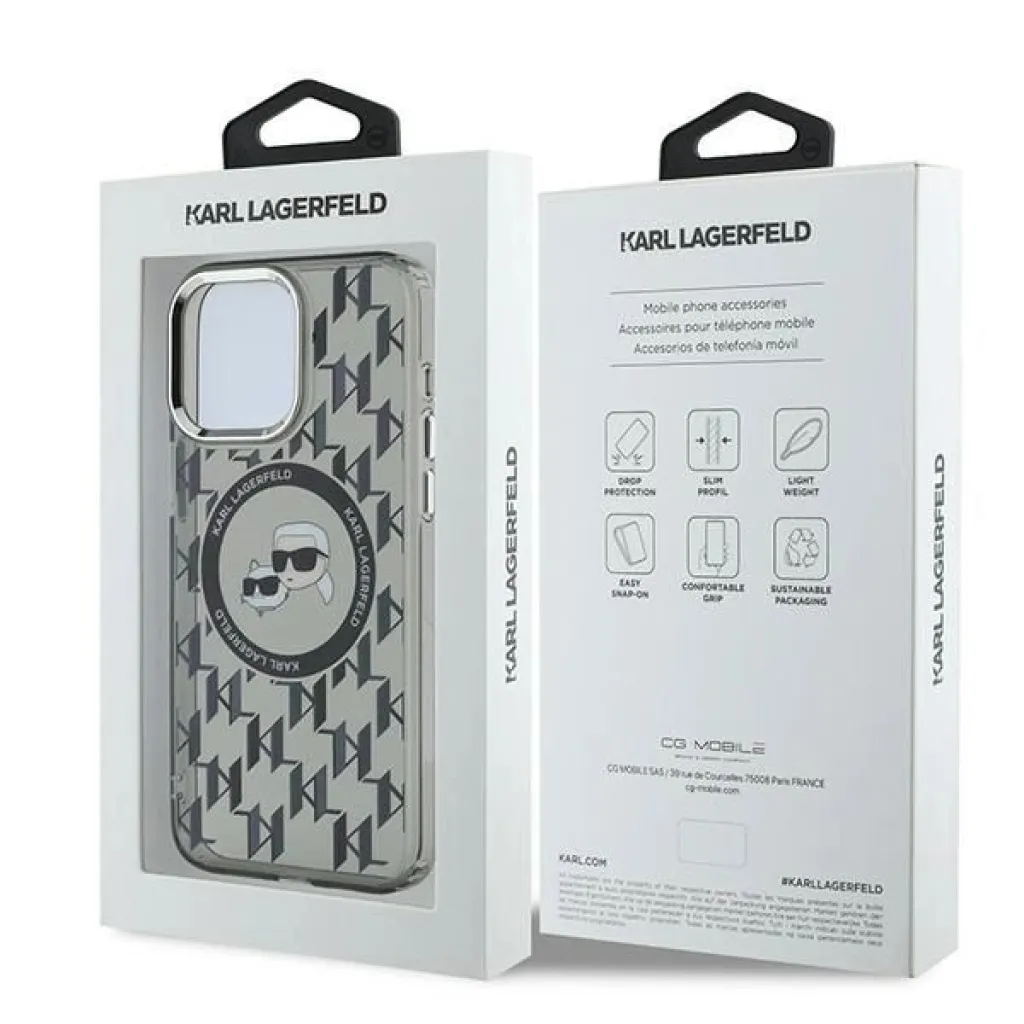  iPhone 15 Pro Max Fekete Karl Lagerfeld IML Monogram Karl & Choupette Head MagSafe tok - 8