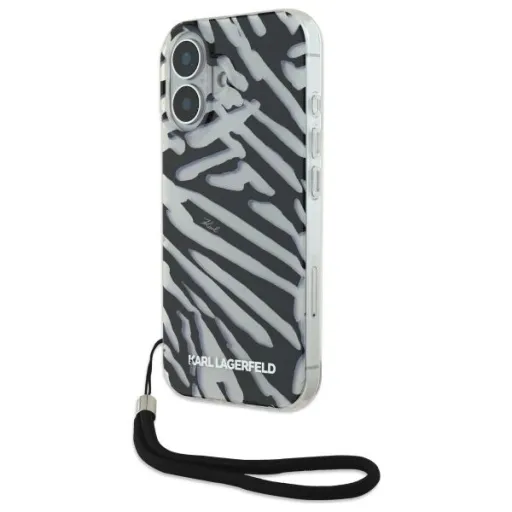 Karl Lagerfeld IML Zebra Mintás és Zsinóros iPhone 16 Tok - Fekete tok