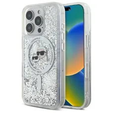 Karl Lagerfeld Liquid Glitter Karl & Choupette Fej Magsafe Tok iPhone 16 Pro Max - Átlátszó tok