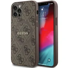 Guess 4G Collection Bőr Fém Logós MagSafe tok iPhone 12 Pro / iPhone 12 - Barna tok