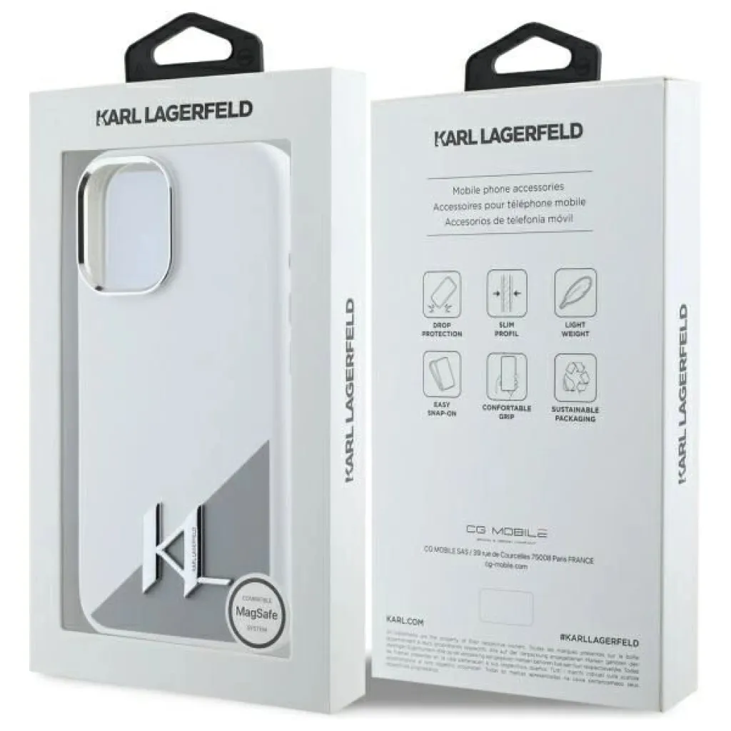  iPhone 16 6.1" fehér Karl Lagerfeld KLHMP16SSCMKMPCH kemény tok Silicone Initial Metal Logo MagSafe tok - 8