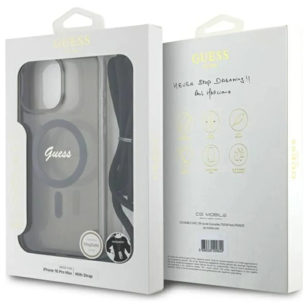  Apple iPhone 16 Pro 6.3" Fekete/Fekete Guess GUHMP16LHCTSGNSK Keménytok Crossbody Kötél Script MagSafe tok - 7