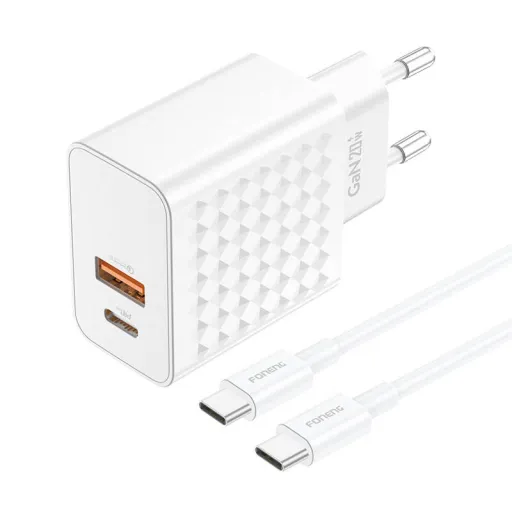 Foneng EU41 USB-C + USB-A hálózati töltő 20W + USB-C - USB-C kábel (fehér)