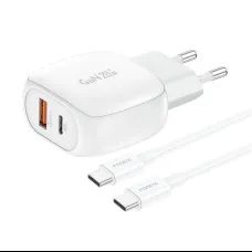 Töltő Foneng EU41 USB-C+ USB-A 20W + kábel USB-C-USB-C (fehér)