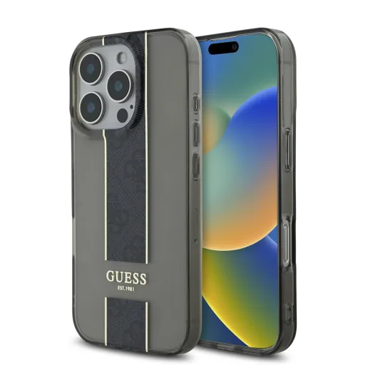 Guess IML Middle 4G Stripe tok iPhone 16 Pro Max Fekete tok