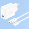 Foneng EU54 USB-A, 3A töltő (Fehér) + USB-A - Lightning kábel - 0. kép