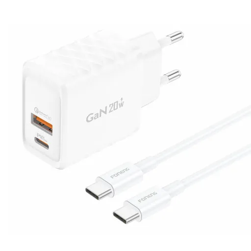 Foneng EU56 1xUSB-A, 1xUSB-C, 20W (Fehér) + USB-C kábel