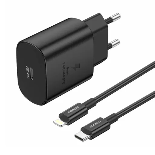 Foneng EU51 25W Type-C hálózati USB-C töltő + USB-C - Lightning kábel (fekete)
