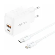 Foneng EU56 1xUSB-A, 1xUSB-C, 20W (Fehér) + USB-A - Lightning kábel