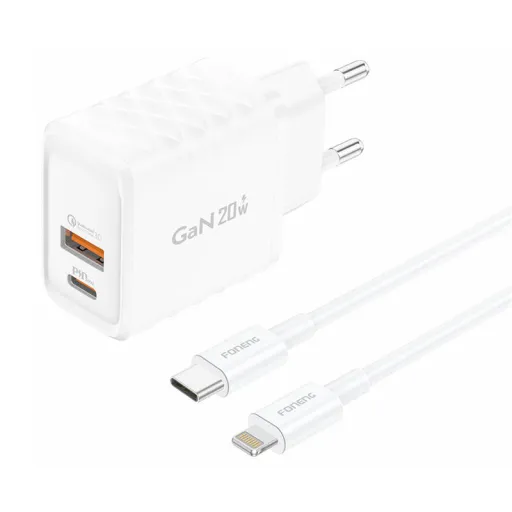 Foneng EU56 1xUSB-A, 1xUSB-C, 20W (Fehér) + USB-A - Lightning kábel