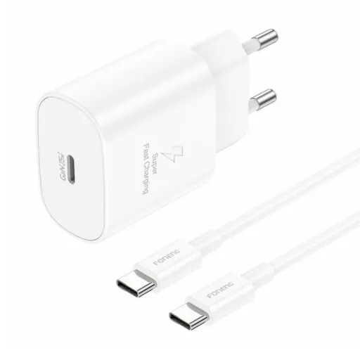 Foneng EU51 USB-C 25W töltő + USB-C - USB-C kábel (fehér)