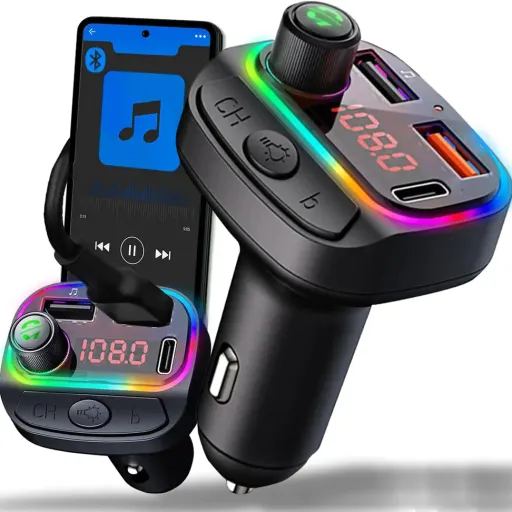 Bluetooth 5.0 FM transmitter 2x USB + 1xPD USB-C fekete