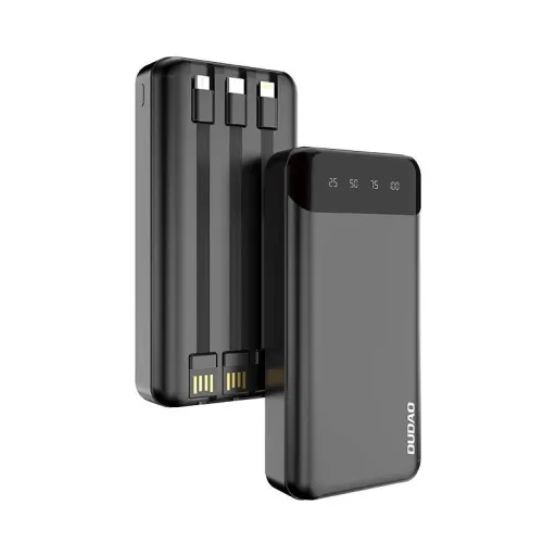 Dudao nagy kapacitású powerbank 3 beépített kábellel 20000mAh USB Type C + micro USB + Lightning fekete (Dudao K6Pro+)