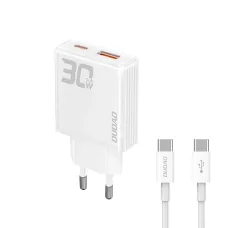 Dudao A30EUT 30W hálózati töltő USB-A / USB-C + USB-C - USB-C kábel - fehér