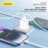 Foneng EU52 fali töltő - USB + Type-C - QC 3.0 PD 30W Type-C to Type-C kábellel fehér - 3. kép