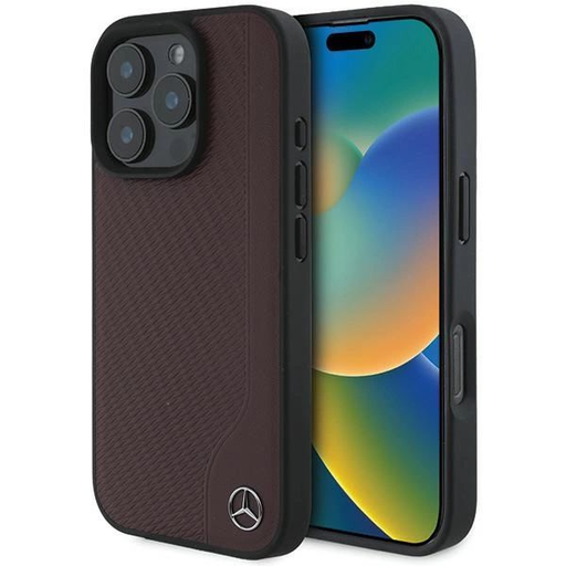 Mercedes MB Fa Imitáció Bőr MagSafe iPhone 16 Pro tok - Piros Mercedes MB Fa Imitáció Bőr MagSafe iPhone 16 Pro tok - Piros