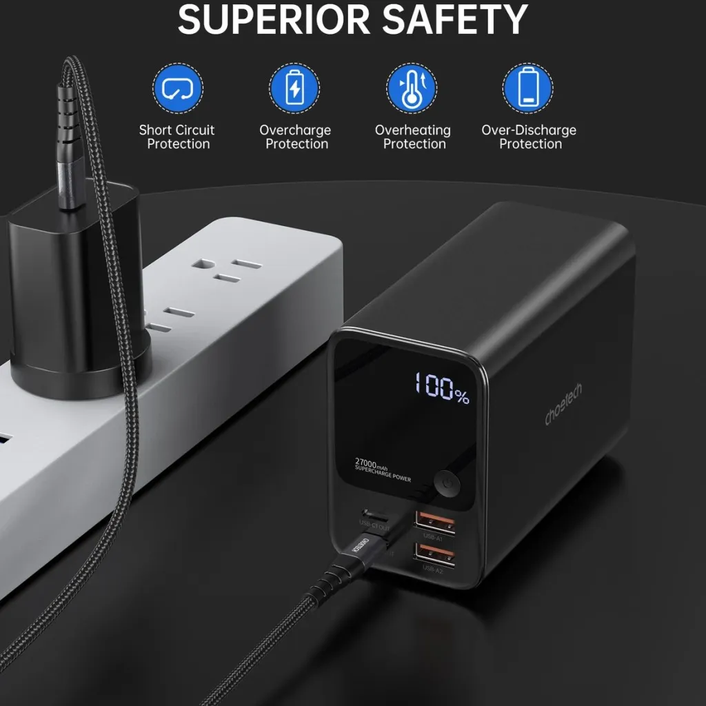 Choetech B635BK USB-A / USB-C Hordozható töltő 22.5W 27000mAh - fekete - 9