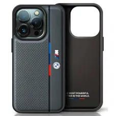 Eredeti iPhone 16 Pro Max BMW M perforált trikolor részletekkel ellátott keménytok antracit tok
