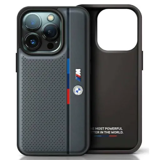 Eredeti iPhone 16 Pro Max BMW M perforált trikolor részletekkel ellátott keménytok antracit tok Eredeti iPhone 16 Pro Max BMW M perforált trikolor részletekkel ellátott keménytok antracit tok
