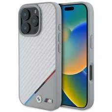 Eredeti iPhone 16 Pro BMW M Carbon Tricolor Line MagSafe tok (BMHMP16L23PUDTS) szürke