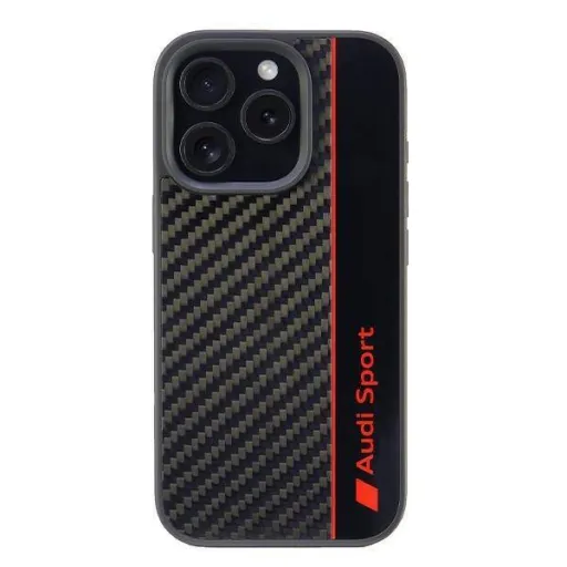 Eredeti tok IPHONE 16 PRO Audi Carbon Fiber Stripe (AUS-TPUPCIP16P-R8/D1-BK) fekete tok