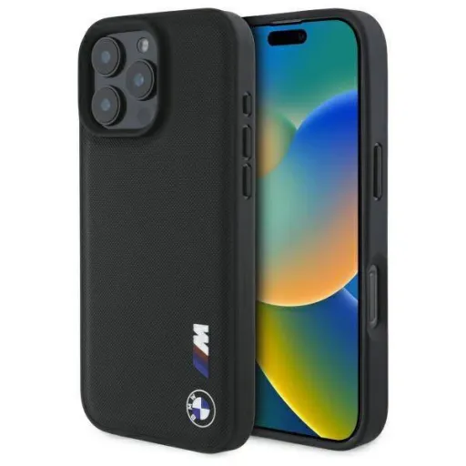 Eredeti tok iPhone 16 Pro Max BMW Hardcase Sima Gumi Logóval (BMHCP16X23PUSRK) fekete tok