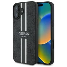 Eredeti tok IPHONE 16 Guess Hardcase 4G Printed Stripes MagSafe (GUHMP16SP4RPSK) fekete tok