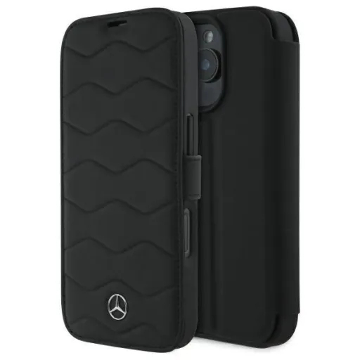 Eredeti tok IPHONE 16 PRO MAX Mercedes Hardcase MB Waves Bőr (MEBKP16X23RWRSK) fekete tok