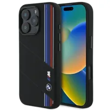 Eredeti tok iPhone 16 Pro BMW Szilikon Keménytok Tricolor Lines MagSafe (BMHMP16L23SCUK) fekete