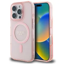 Eredeti Guess IML Glitter Circle MagSafe tok iPhone 16 Pro-hoz (GUHMP16LHFGEREP) rózsaszín tok