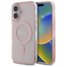 Eredeti Tok IPHONE 16 Guess Hardcase IML Glitter Circle MagSafe (GUHMP16SHFGEREP) rózsaszín tok