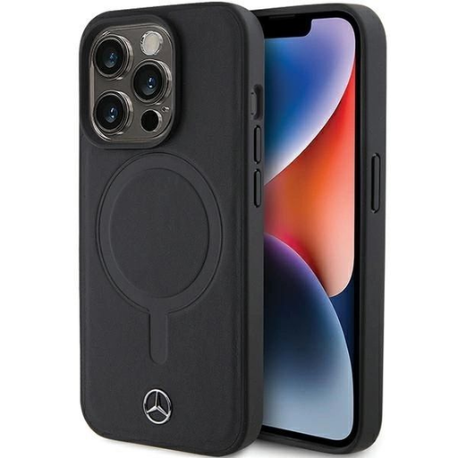 Mercedes Smooth Leather MagSafe tok iPhone 15 Pro Max - fekete Mercedes Smooth Leather MagSafe tok iPhone 15 Pro Max - fekete