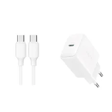 Joyroom JR-TCF20 USB-C PD 20W hálózati töltő - fehér + USB-C / USB-C kábel 1m