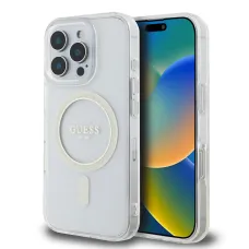 Guess IML Csillogó Gyűrű MagSafe tok iPhone 16 Pro Max Átlátszó tok