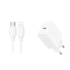 Joyroom JR-TCF20 USB-C PD 20W hálózati töltő - fehér + USB-C / Lightning kábel 1m