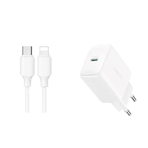 Joyroom JR-TCF20 USB-C PD 20W hálózati töltő - fehér + USB-C / Lightning kábel 1m