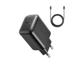 Joyroom JR-TCF23 hálózati töltő USB-C 25W SFC / PPS / PD - fekete + USB-C / USB-C kábel 1m