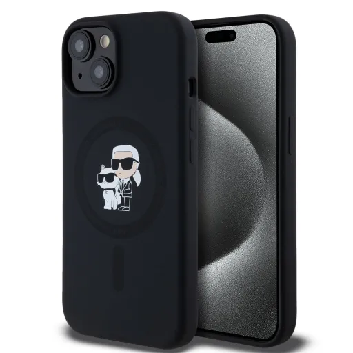 Karl Lagerfeld Liquid Silicone Karl és Choupette MagSafe tok iPhone 14 fekete