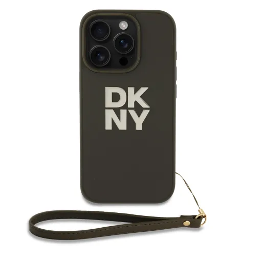 DKNY PU bőr Stack Logo csuklópántos tok iPhone 16 Pro zöld tok DKNY PU bőr Stack Logo csuklópántos tok iPhone 16 Pro zöld tok