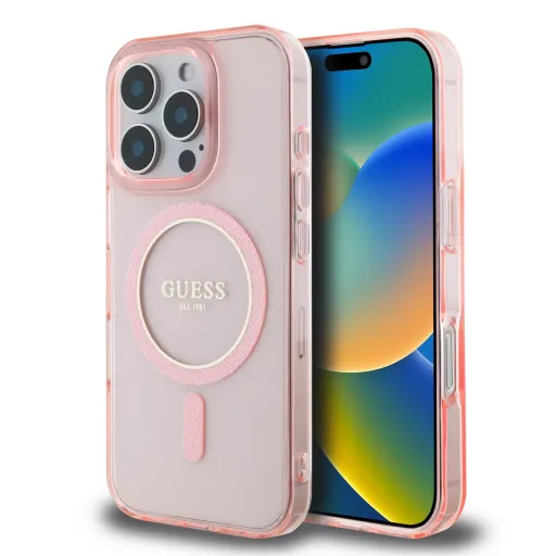 Guess IML Glitter Ring MagSafe tok iPhone 16 Pro Max Pink